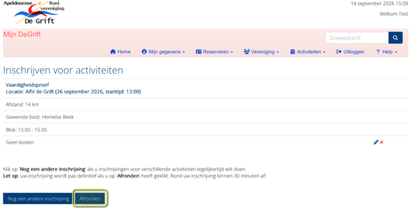 Inschrijven activiteit - afronden